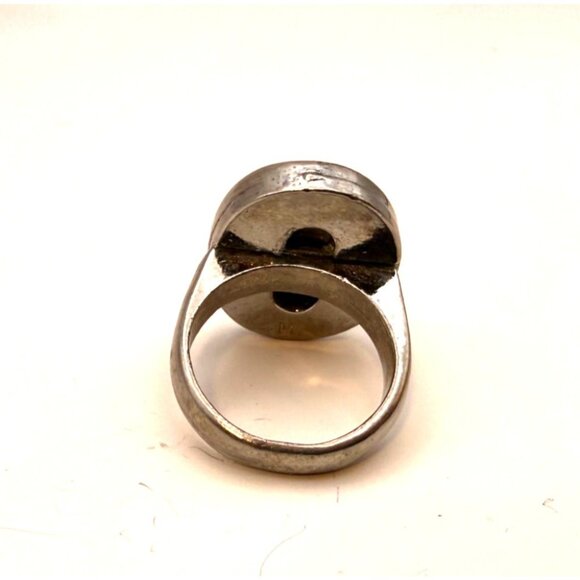 VTG Silver Tone Black Oval Cabochon Statement Ring Size 5.5 Retro Fashion Jewelr - Picture 2 of 5
